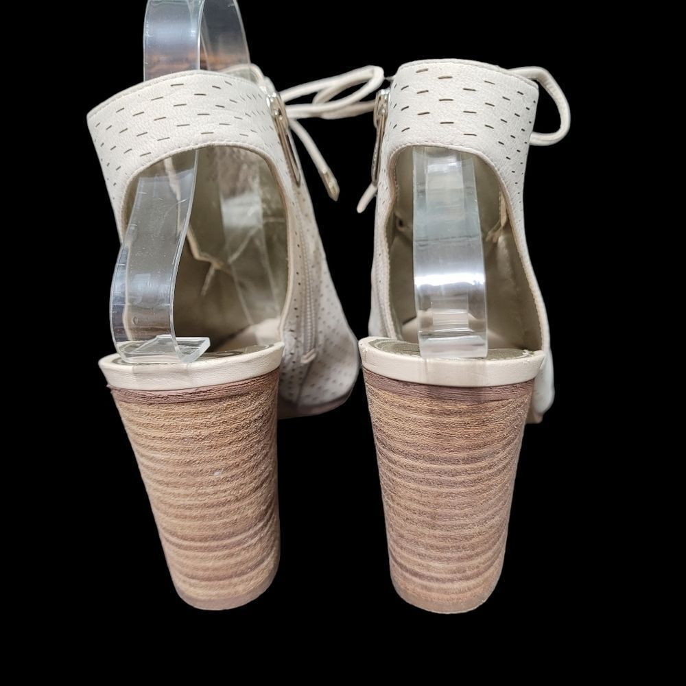 SAM Edelman Ennette Leather Sling Back Open Toe Bootie Cream - Picture 6 of 14